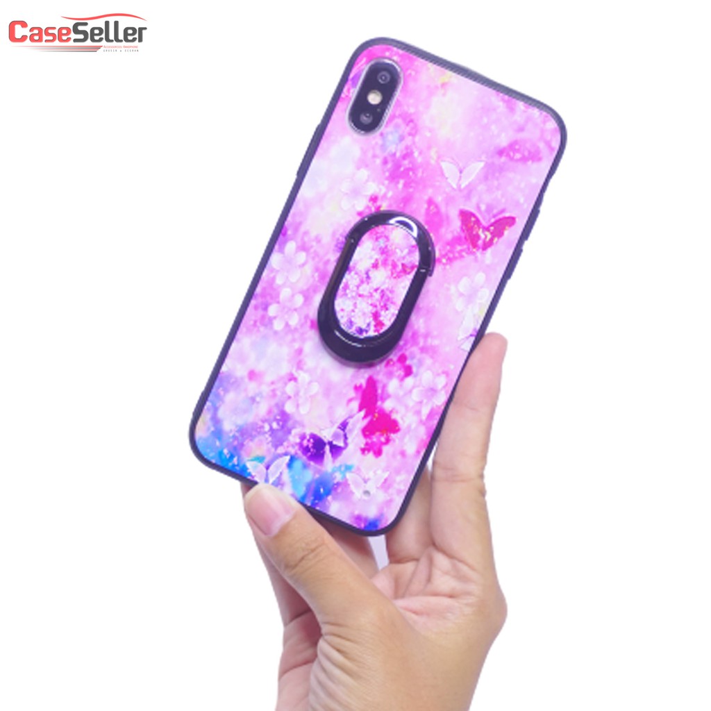 CaseSeller - SAMSUNG J2 Pro J4 J6 J8 2018 / A6  TPU Bunga + Ring Holder Hard Case