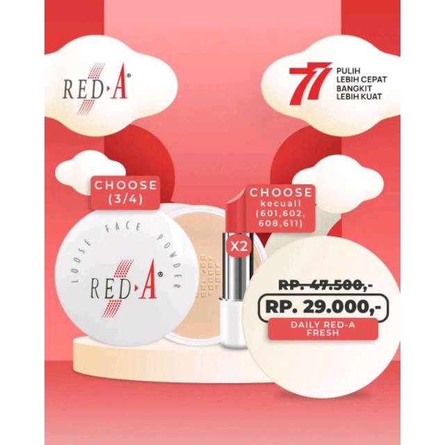 Paket 1 loose powder 2 Red A lipstick