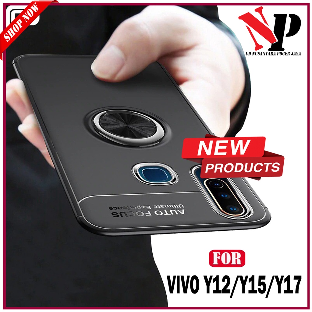Case Vivo Y17 / Vivo Y15 / Vivo Y12 Soft Case Invisible Auto Focus Magnetic Ring Kick Stand Premium 