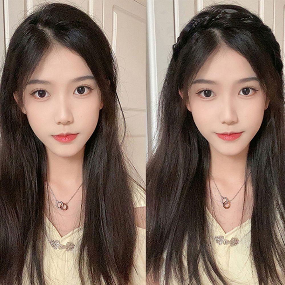 NEEDWAY Wig Bando Lucu Manis Memutar Dikepang Tulang Ikan Kepang Non-slip Cuci Muka Ikat Rambut Perempuan