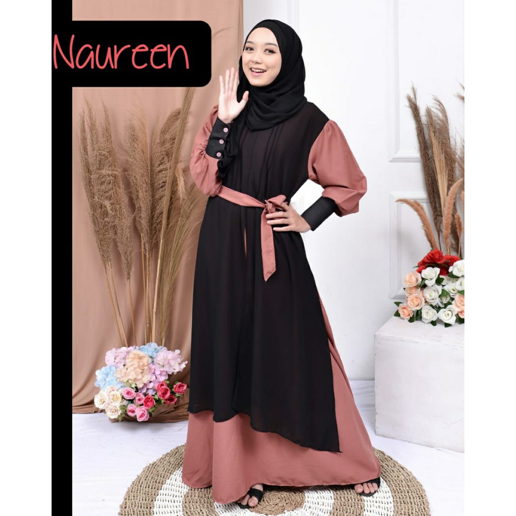 Gamis ALMIRA NAUREEN ANNUR itycrepe mix ceruty babydoll terbaru syari modis fashionable ootd muslimah simple style layer model exclusive kondangan lebaran