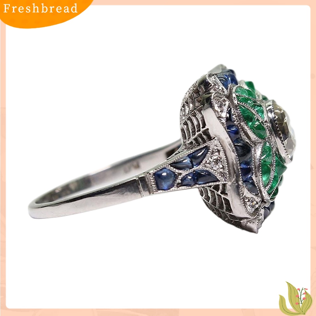 Terlaris Women Faux Sapphire Emerald Inlaid Flower Finger Ring Wedding Party Jewelry Gift