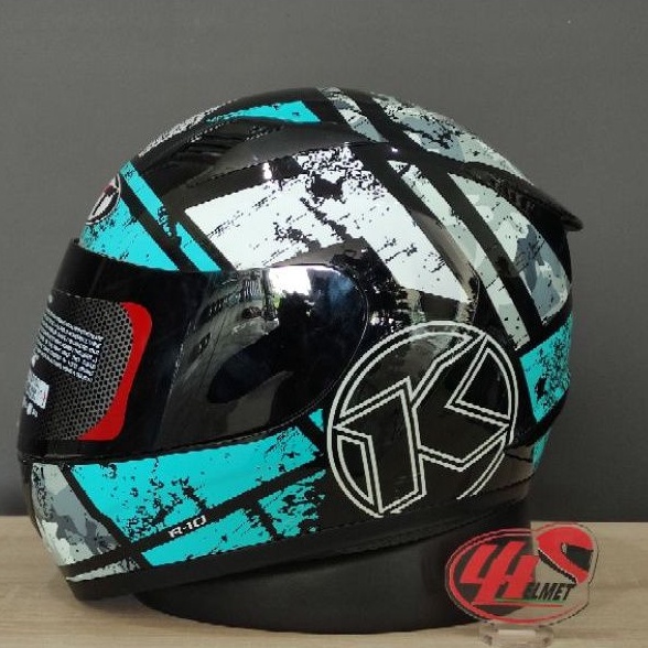 KYT R10 #3 BLACK WHITE AQUA BLUE FLUO helm motor helm kyt helm r10 helm full face helm harian