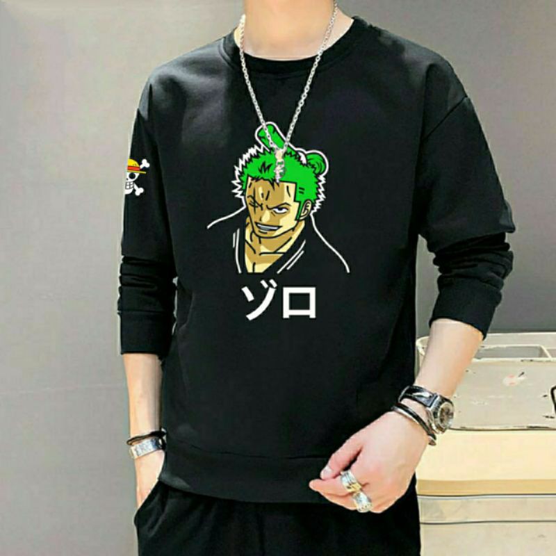N_S Sweater Kaos Lengan Panjang Motif One_Piece Zoro
