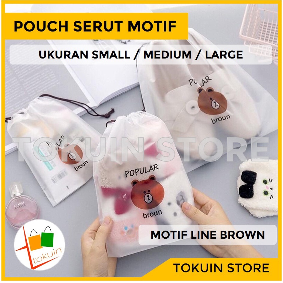 Pouch Storage Bag Serut Travel Organizer Kantong Plastik Doff Motif