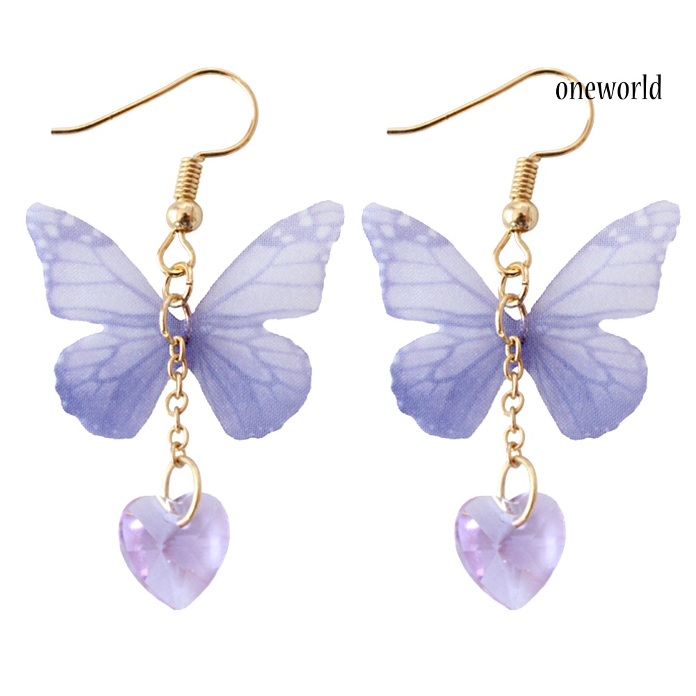 OW@ Party Elegant Women Butterfly Heart Long Dangle Hook Earrings Jewelry Gift