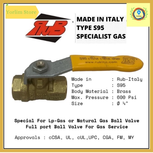 Ball Valve/Stop Kran 1/4 inch + Rub Italy