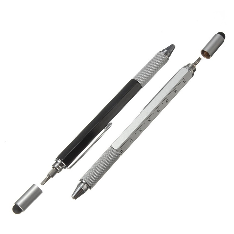 

Pena Pulpen Multifungsi Stylus + Penggaris + Level / Waterpass + Obeng - Silver