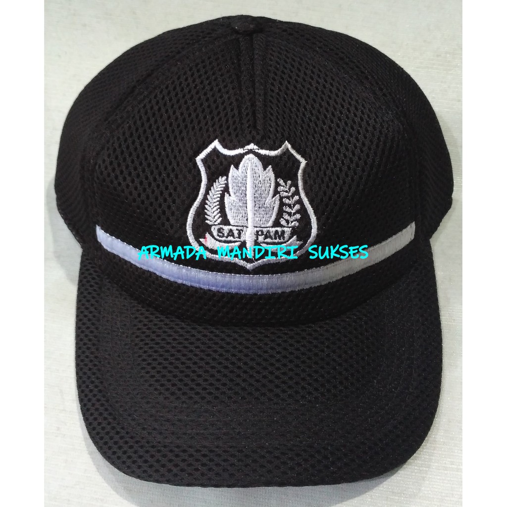 Topi Jaring Satpam Coklat Lis - Topi Jaring Security Coklat