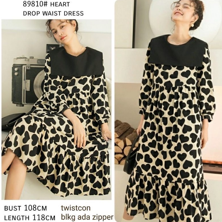 89810 Baju Dress panjang rempel renda remple pesta santai pantai kondang lebaran hari raya import wa