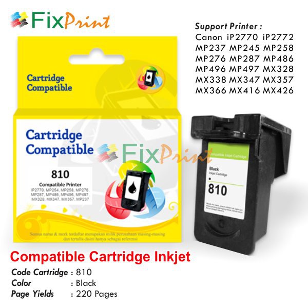 Cartridge Recycle Canon 810 PG810 PG-810 Tinta Printer iP2770 MX328 MP258 MP287 MP237 MX366 MX357