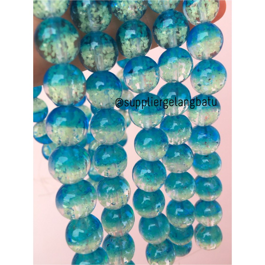 Manik Kristal Biru 12mm Glow In The Dark Fosfor Kaca Blue Laut Muda aksesoris craft beads grosir