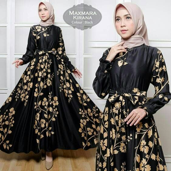 gamis maxi dres maxmara kirana hitam fashion wanita baju pesta muslim
