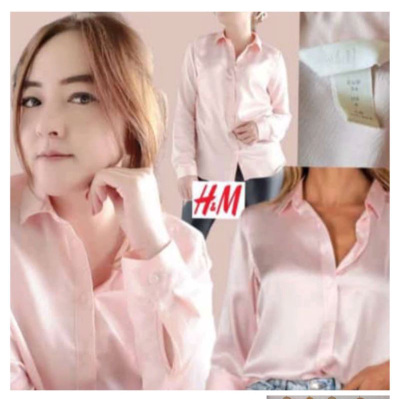 Kemeja Wanita Lengan Panjang H&M Merah Original Branded-Pink