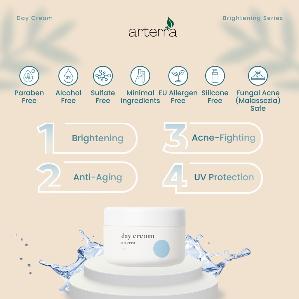 ARTERRA BRIGHTENING DAY CREAM ANTI AGING | KRIM WAJAH NIACINAMIDE ALPHA ARBUTIN