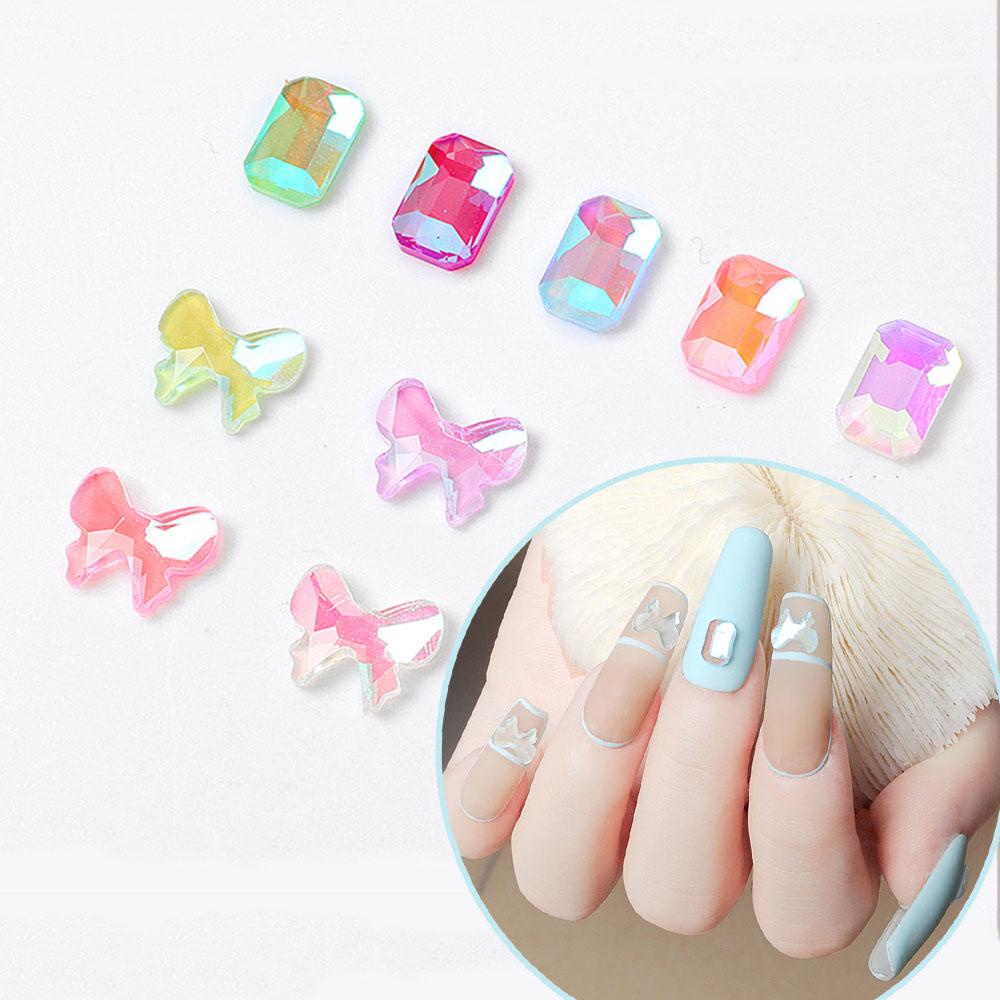 AUGUSTINA Agustin 3D Nail Art Berlian Symphony Aurora Ikatan Simpul Persegi Datar-Bawah Berlian DIY Nail Art Dekorasi