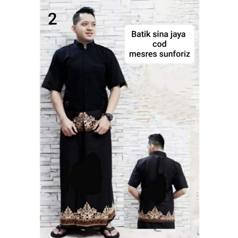 Sarung Setelan Baju Koko Batik Solo Pria Dewasa Tumpal Hitam