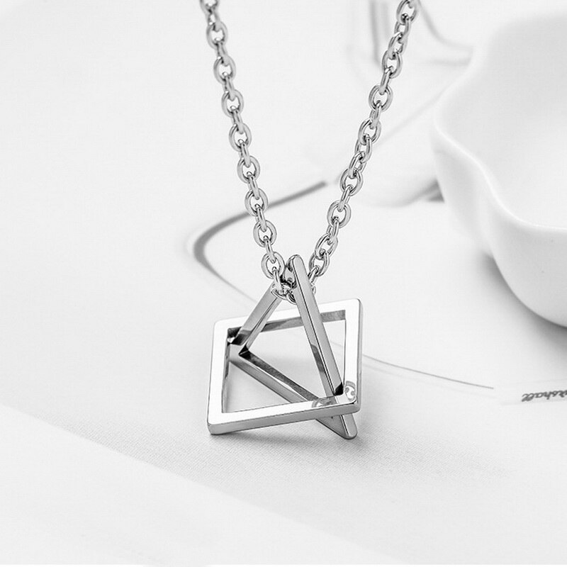 Square Triangle Rock Necklace,Geometric Stacking Streetwear Hip Pop Necklace Couple Necklace