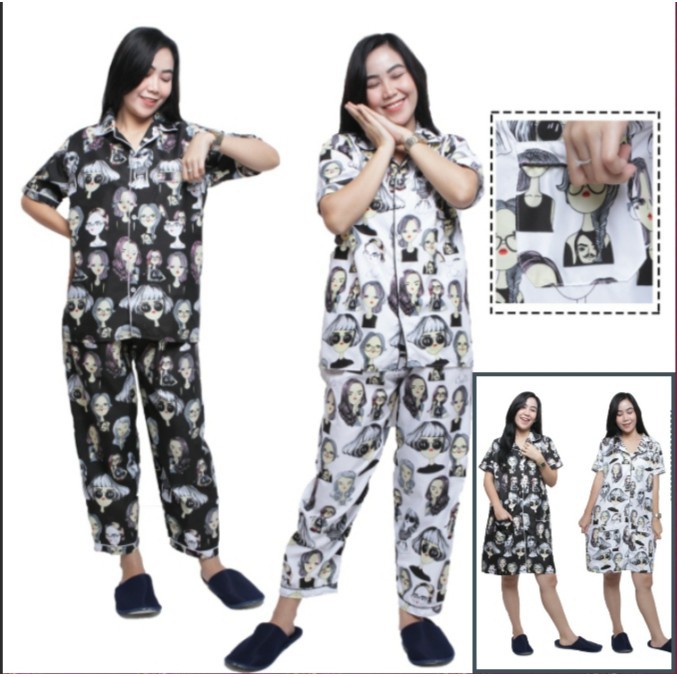 COD - BAJU TIDUR WANITA PIYAMA MOTIF RETRO / VINTAGE CP