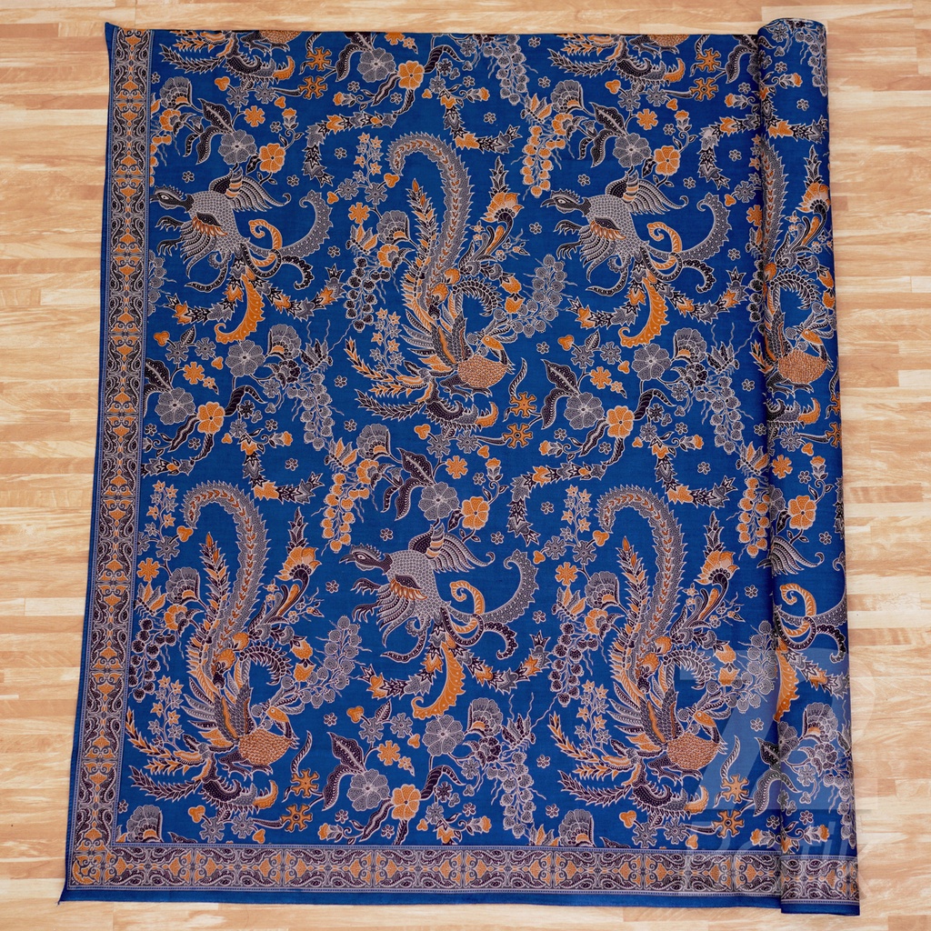 KAIN BATIK KATUN Premium Motif Tresno Asih Warna Biru Orange Hitam 721442 Cap 72 Jarik Jarit Samping Kebat Panjang Batik Katun Modern Premium Bahan Seragam Batik Pernikahan Kantor Keluarga Murah Kamen Jadi Batik Bali Lembaran