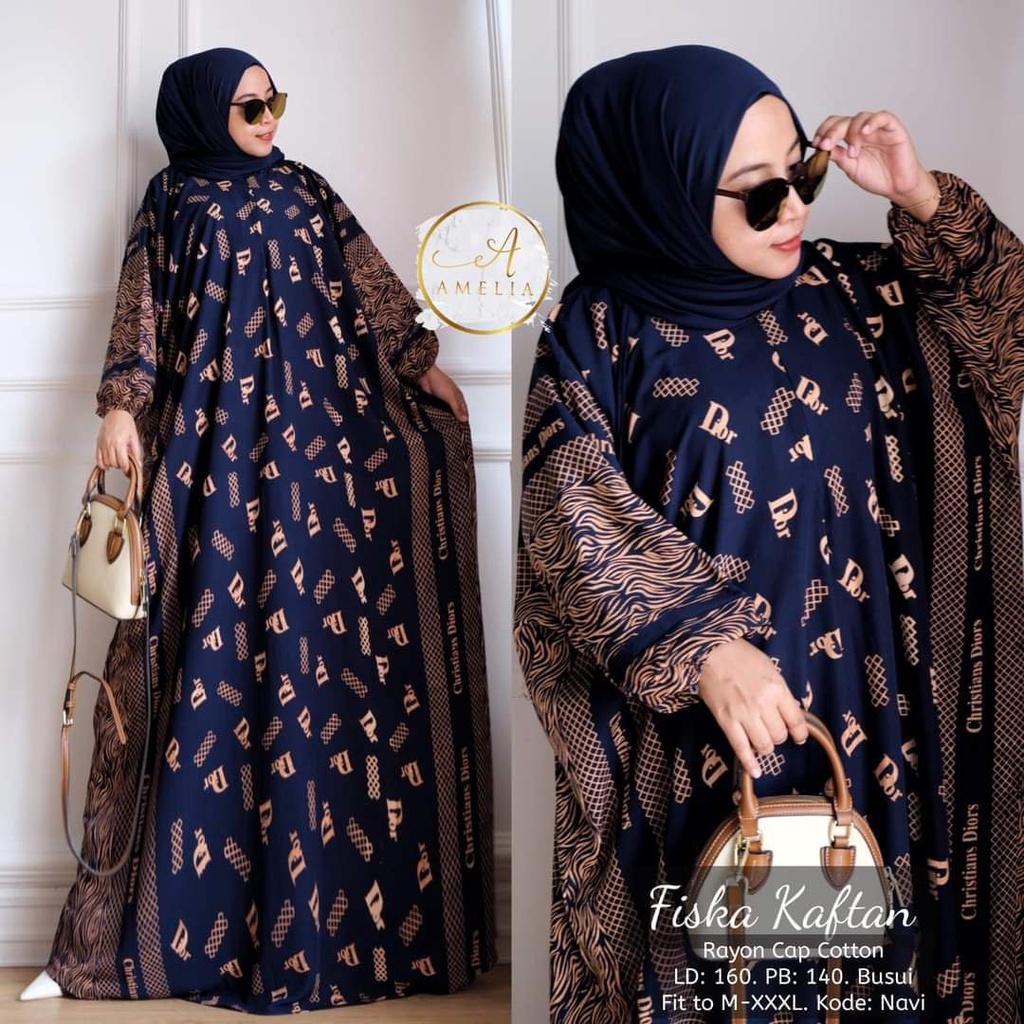 Fiska Kaftan Wanita Rayon Batik Premium Gamis Jumbo Kekinian Dress Bigsize LD 160 cm