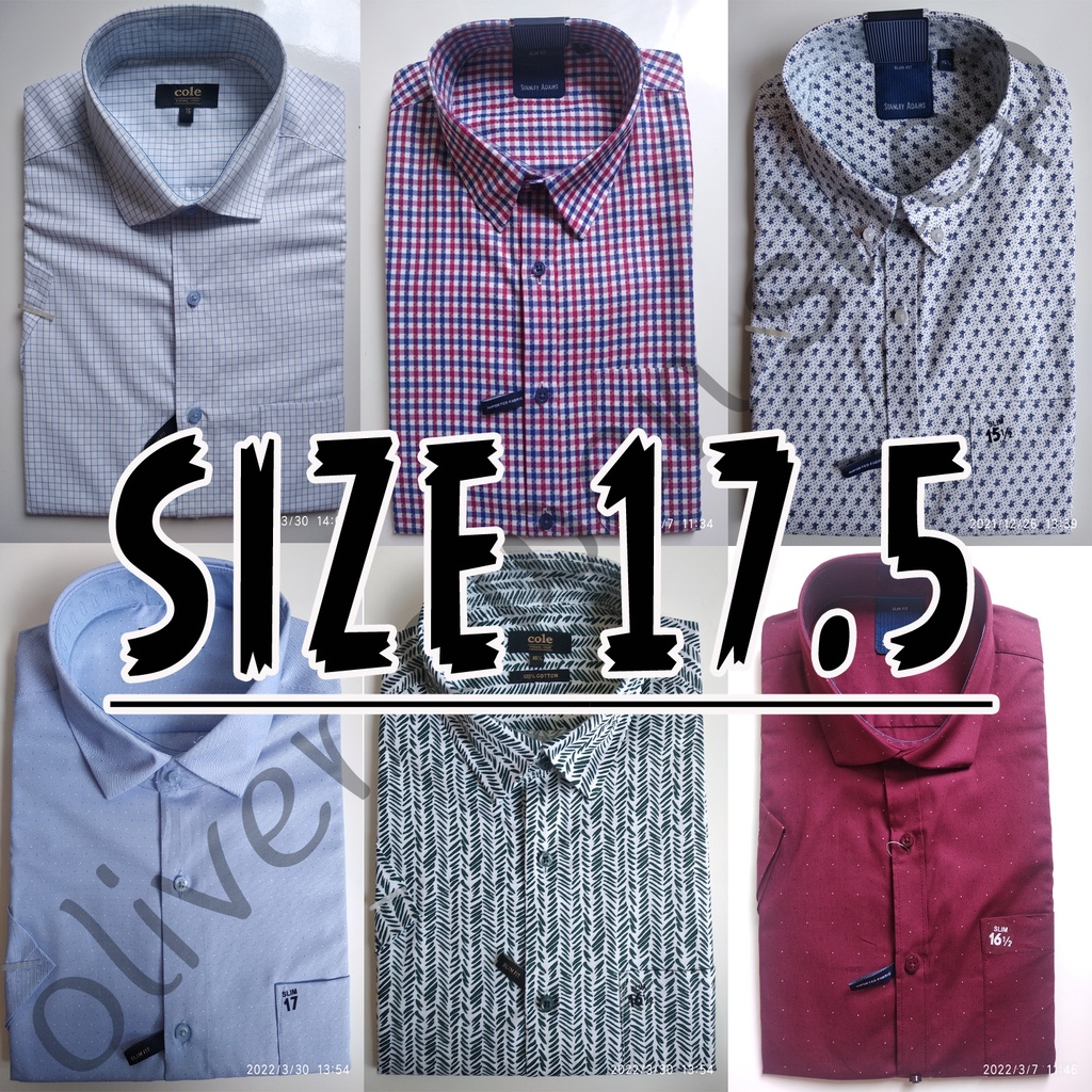 Kemeja Slim Fit Lengan Pendek Merk Stanley Adams Size 17.5