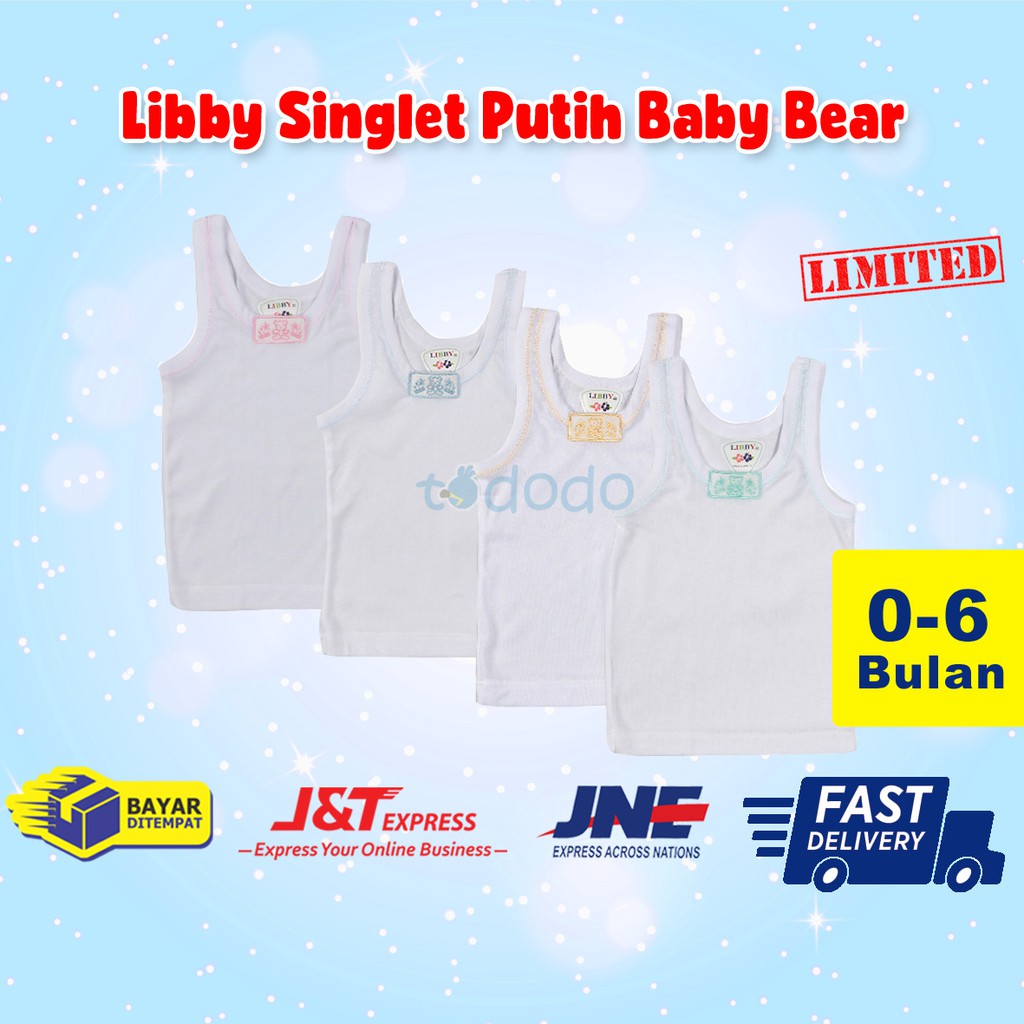 Kaos Singlet Bayi Dalaman Anak Newborn 0-6 Bulan Libby Putih Baby Bear