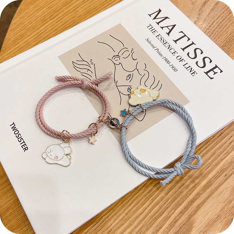 AZ076 1pair Gelang Tali Magnetik Motif Kartun Untuk Pasangan Couple / Kado Ultah / Kado Persahabatan / 1 Pasang Gelang