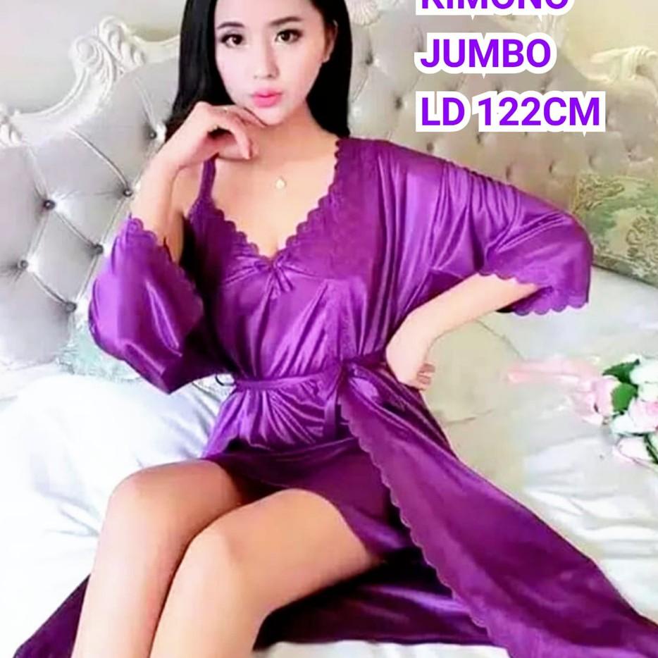 ✩ hokyfashion BAJU TIDUR KIMONO SATIN IMPORT + INNER DALAMAN JUMBO ➻