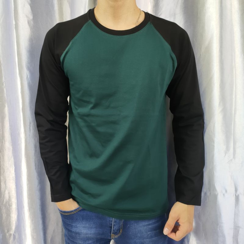 Kaos polos reglan HIJAUBOTOL-HITAM Lengan panjang uk M L XL XXL