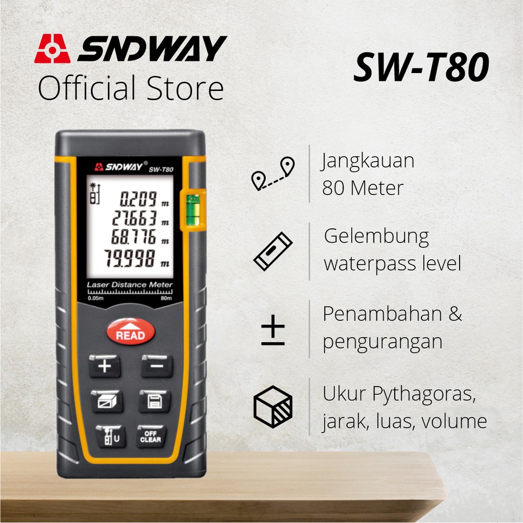 SNDWAY Meteran Laser Digital Distance 40/60/80/100/120/150 Meter Range Finder MT4/MS50/MS100/SW-T40/SW-T60/SW-T80/SW-T100/SW-TG120/SW-E150