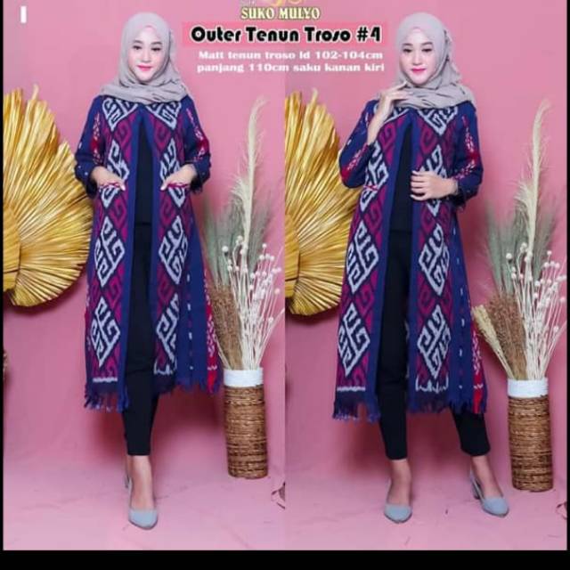 Outher tenun motif toraja navy A09