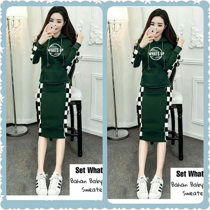 V779 Setelan Baju Lengan Panjang Rok Kotak Hitam Putih Satu Set Kece Cewek Cantik Uk Allsz Fit L