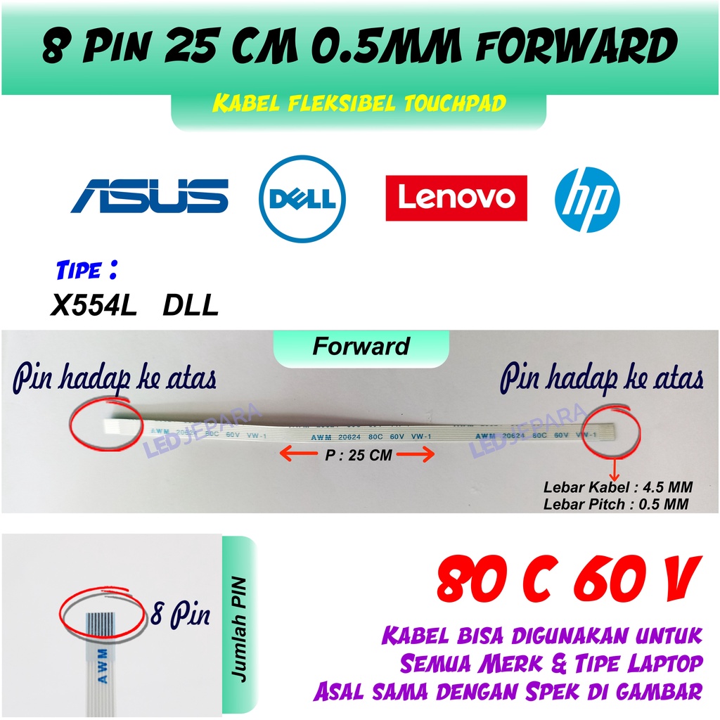 FFC Kabel Flexible Touchpad Laptop Asus X554L 8 PIN 25 CM Searah