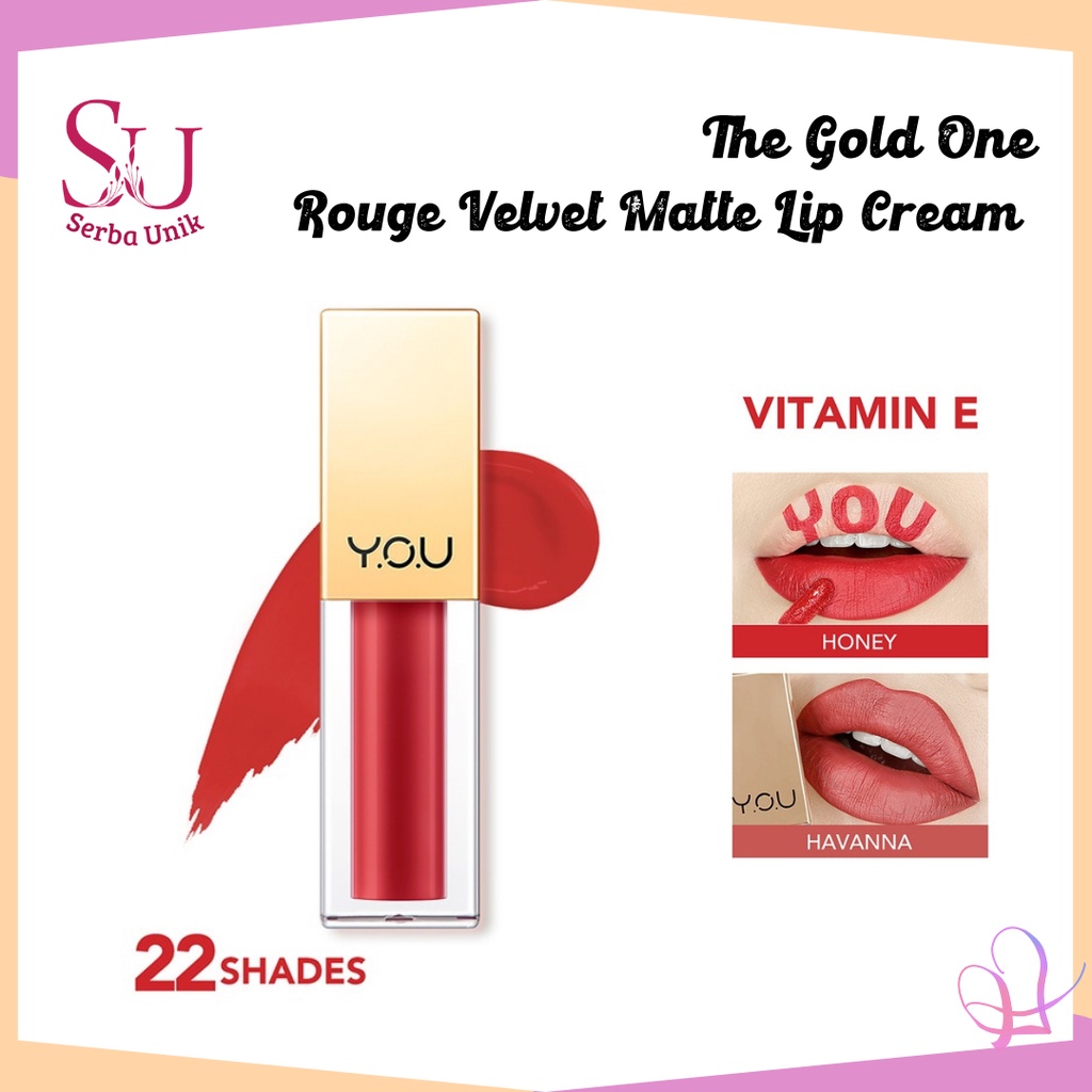 Kosmetik You The Gold One Rouge Velvet Matte Lip Cream (Quick Stay and Non-transfer / Long Lasting)|Lipcream lipstick lipstik
