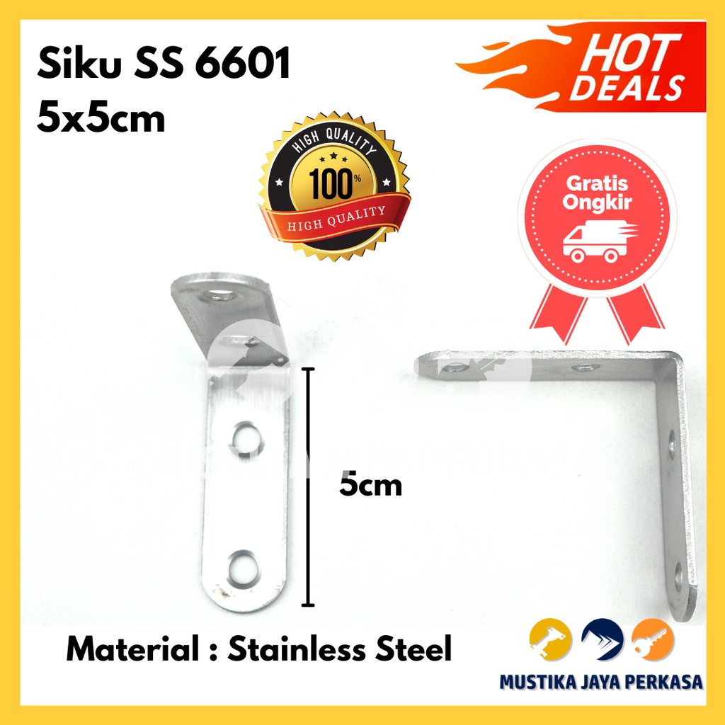 Plat Siku L Stainless SS Bracket Penyangga Rak Lemari Kayu 6601
