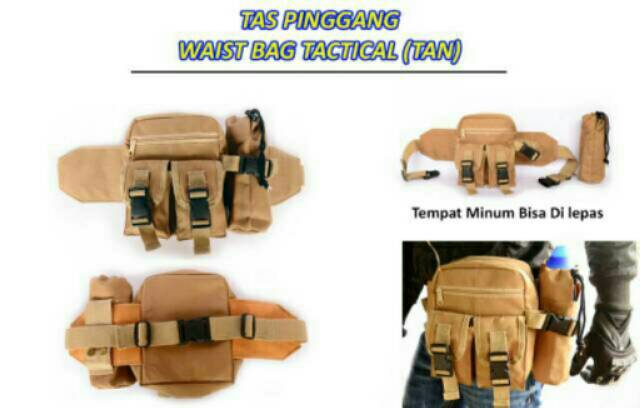 Waist Bag Tas Pinggang Tactical Military Pria Keren Gaya Plus Sarung Tempat Botol Minum