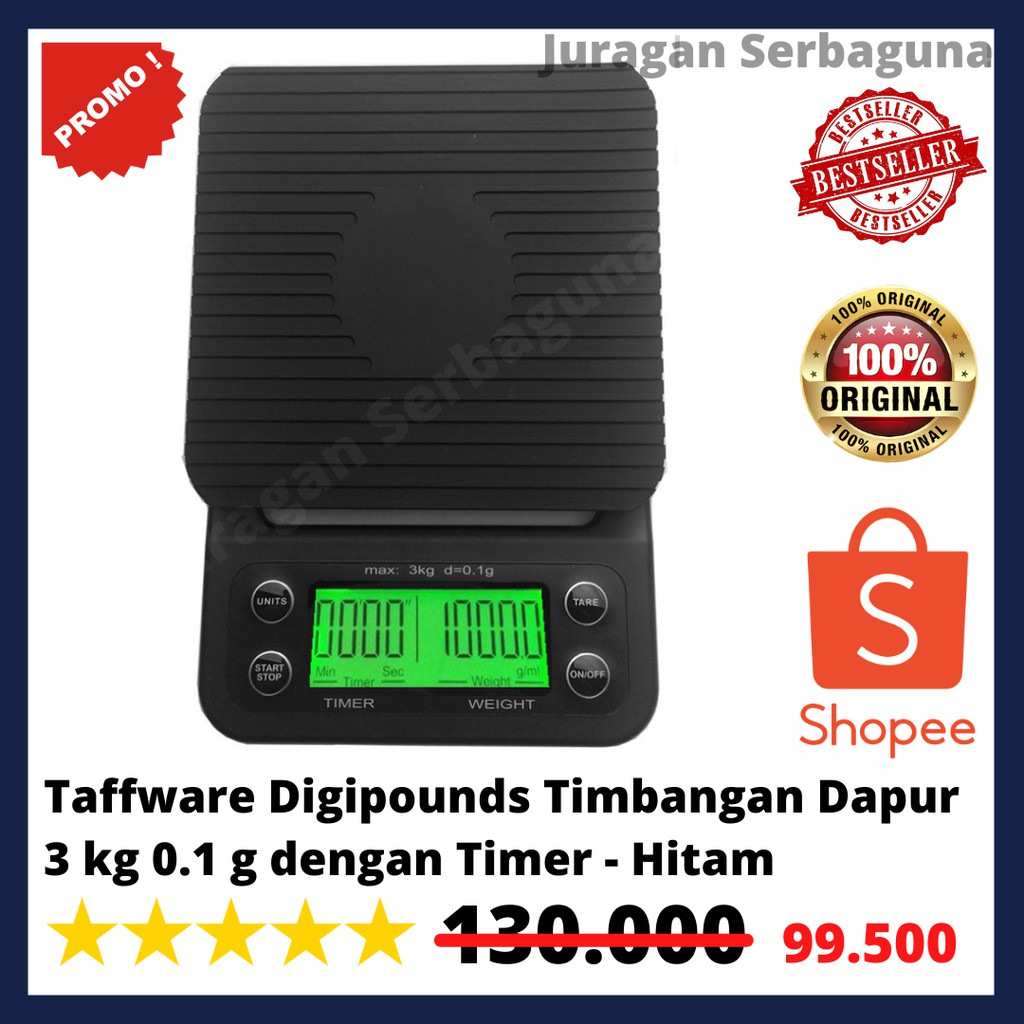 Taffware Digipounds Timbangan Dapur 3 kg 0.1 g dengan Timer - Warna Hitam