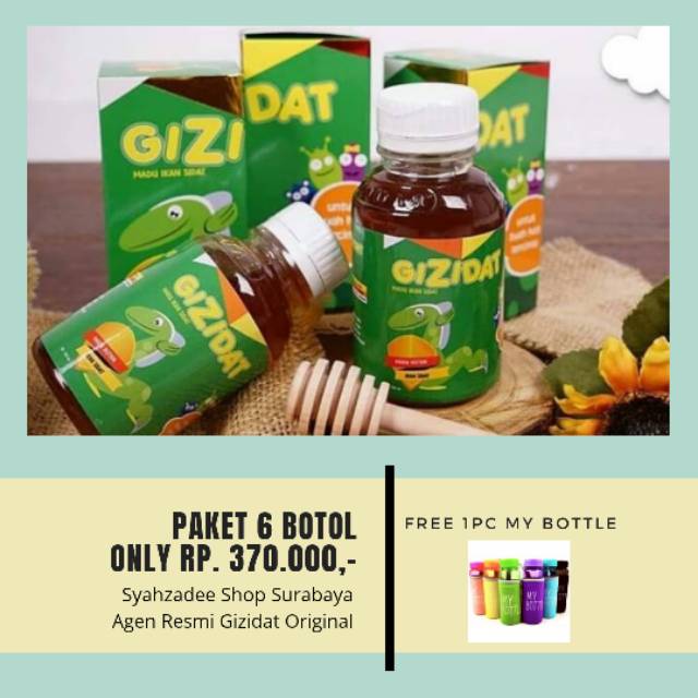 Gizidat paket 6 botol free my bottle Madu Penambah Nafsu Makan Anak Probiotik Madu Anak Cerdas