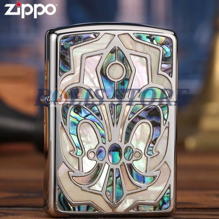 COD- Korek Zippo Silver Ice Emboss Crystal Blue Green Aurora 2 Sisi High Premium Quality Limited Made In Usa - Free Box