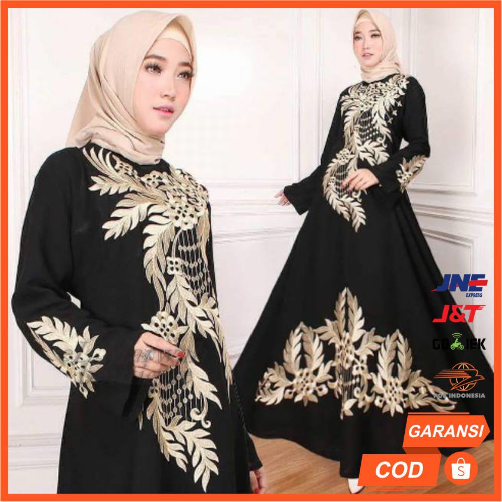 Abaya Arab Bordir Emas GAMIS HITAM eLMarwah AA10 jetblack