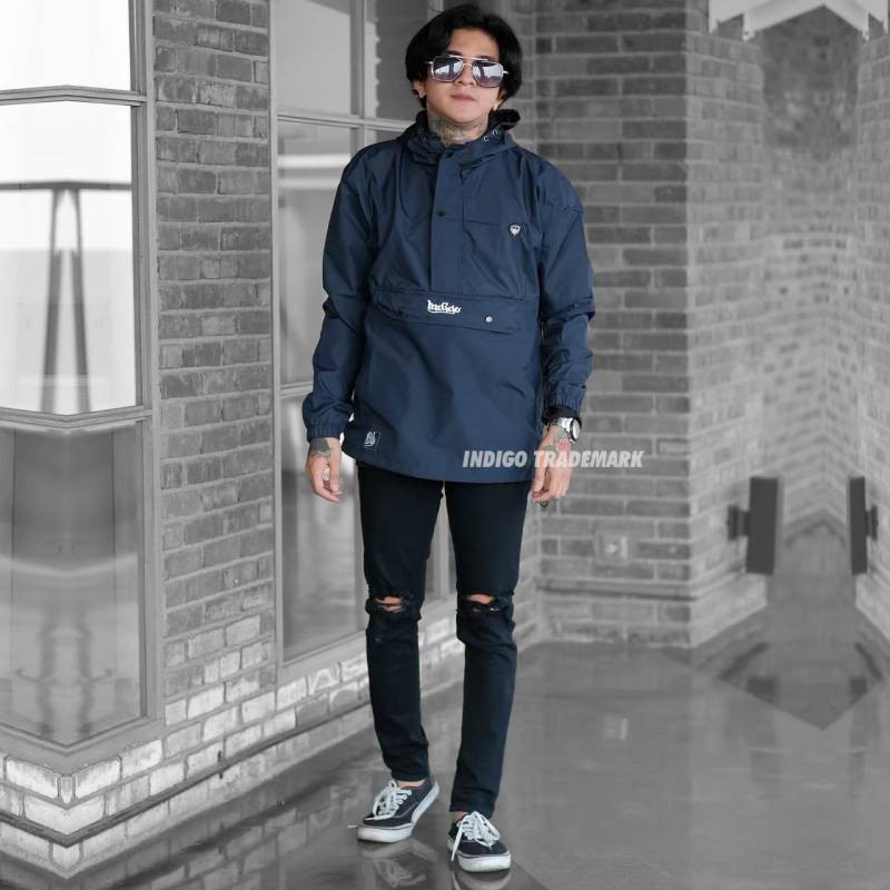 JAKET PARASUT PRIA JAKET CAGOULE POLOS JAKET CAGOULE ORIGINAL INDIGO