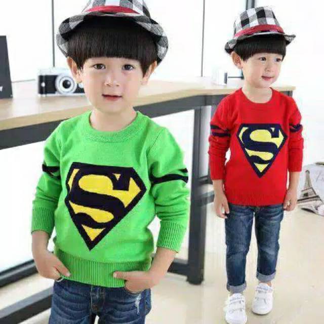 sweater anak superman rajut halus baju dingin cardigan kardigan