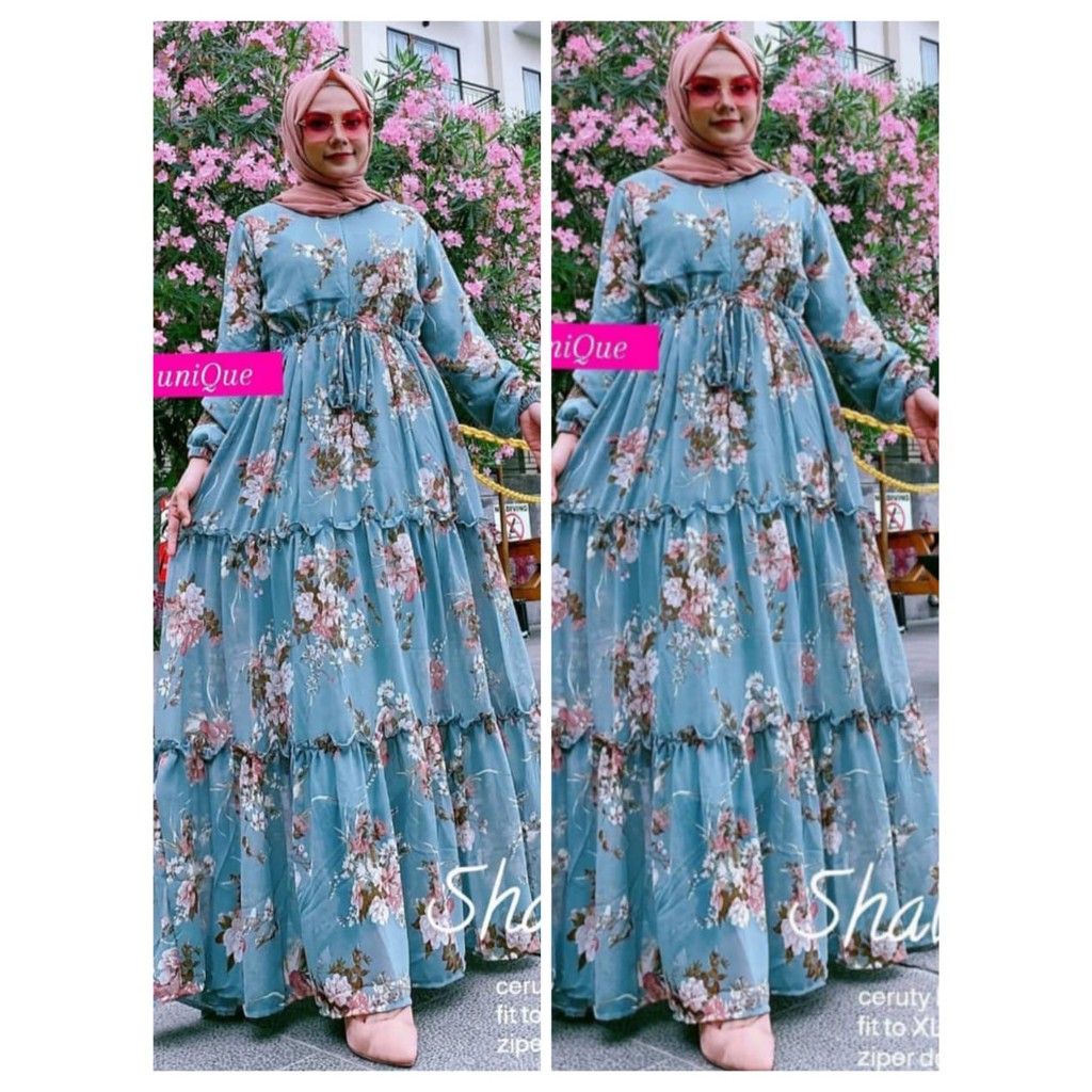 Gamis syar'i wanita motif kembang model rempel terbaru-gamis syar'i wanita bahan ceruti babydoll