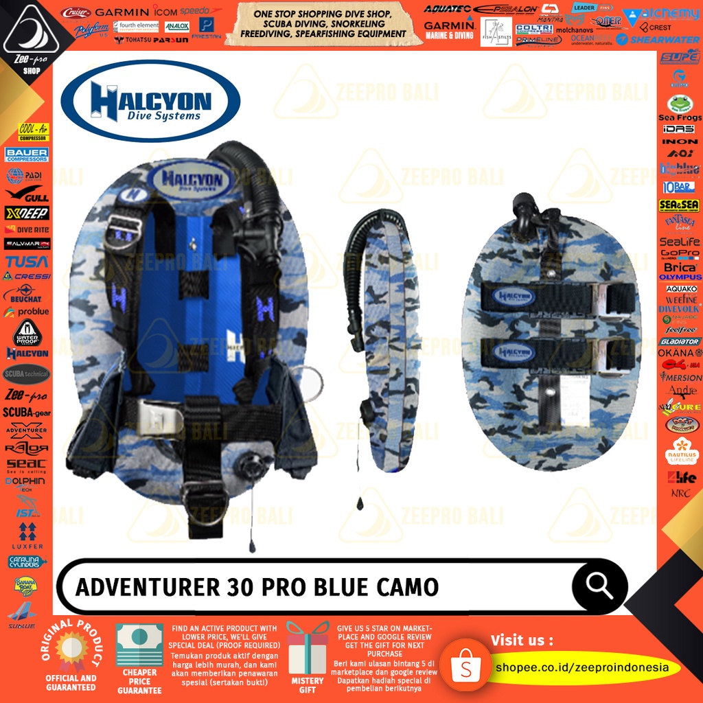 Alat Selam Scuba Diving Technical BCD Halcyon Carbon Backplate Adventurer 30 Pro Custom Wing Blue Ca