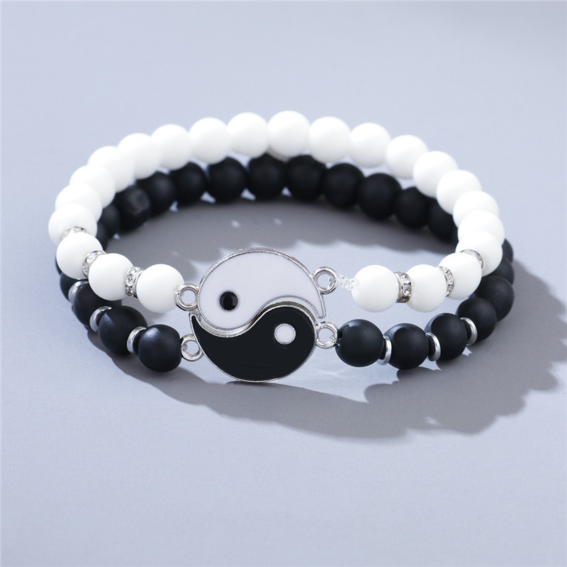 AZ245 [COD]1pcs Gelang Tali Desain Yin Yang Tai Chi Trigram Untuk Pasangan/Manik-Manik Obsidian