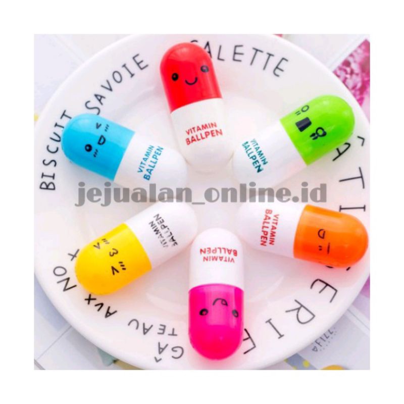 PULPEN KAPSUL VITAMIN PENA UNIK BALLPOINT EMOTICON OBAT LUCU-6