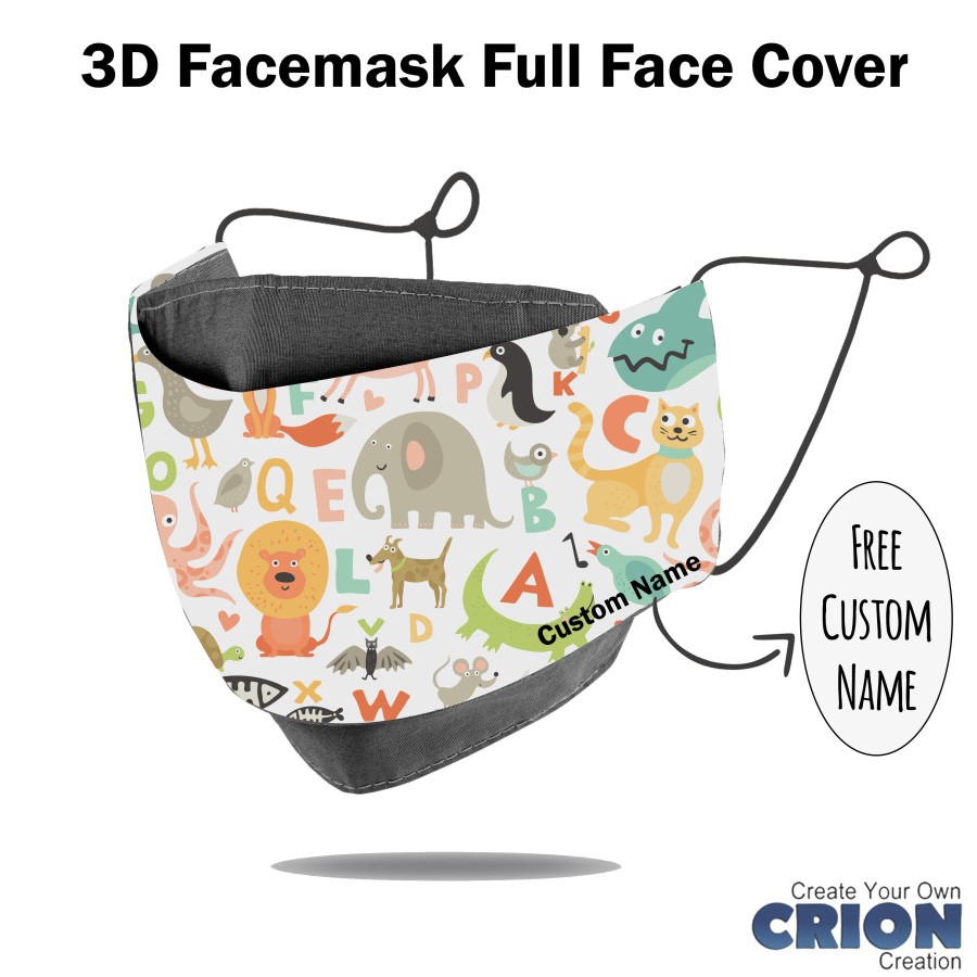 Crion - Masker 3d Anak Full Face Cover Seri ABC Animal - Antibacterial