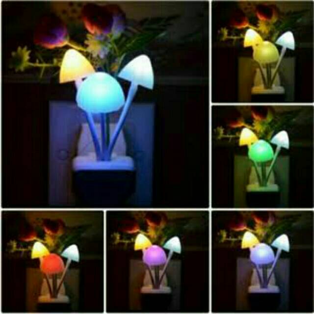 Lampu kamar tidur LED anak warna warni bentuk jamur