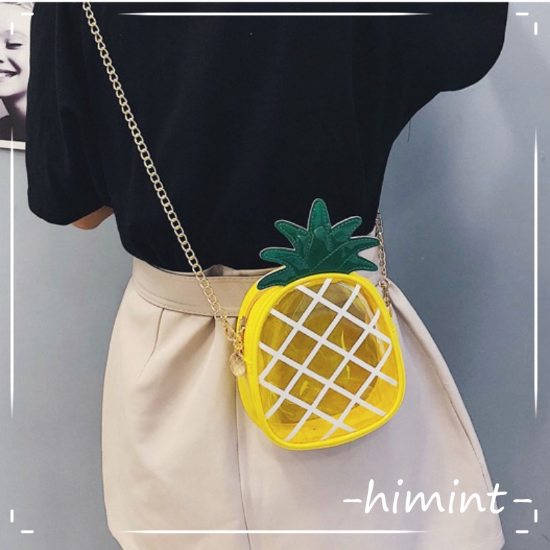  Tas  Selempang  Tali  Rantai  Motif Nanas Warna Kuning 